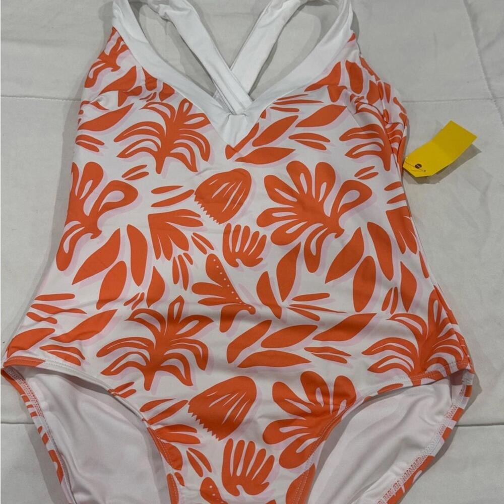 Orange and White Patterned One Piece Swimsuit